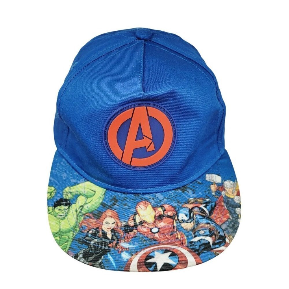 Kids Marvel Adventures Snapback Hat Blue One Size Thor Hulk Captain America EUC